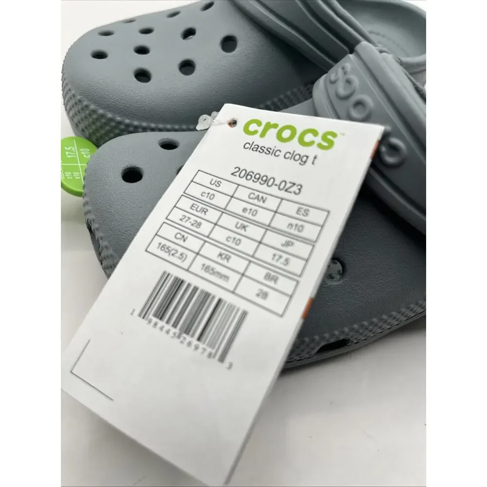 Crocs Kids Unisex Classic Clog Slip-On Sz US C10 Light Gray NWT 206990-0Z3